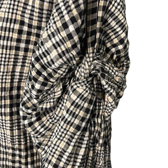 Zara Basic Womens Plaid Blouse Top Twist Knot Sleeve Black Cream Size Small - Picture 3 of 8